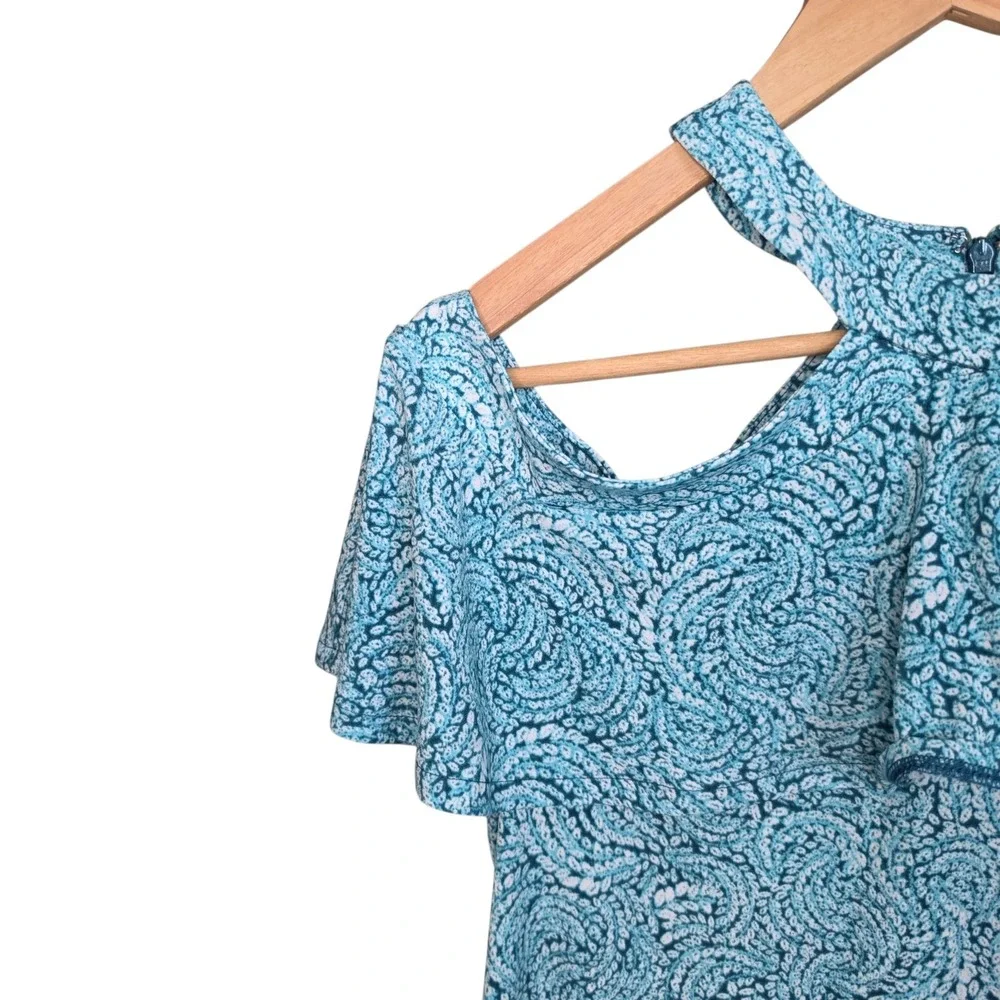 Michael Kors Womens Medium Top Cold Shoulder Ruffle Blue Printed Halter Blouse